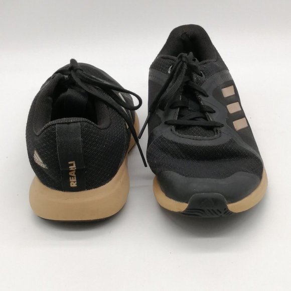 Adidas Womens Sneaker Black Tan Mesh Lace Up Walking Shoe Round Toe Low Top 4 - Picture 3 of 9